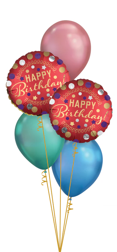 Red Satin Party ,Chrome Balloon Bouquet