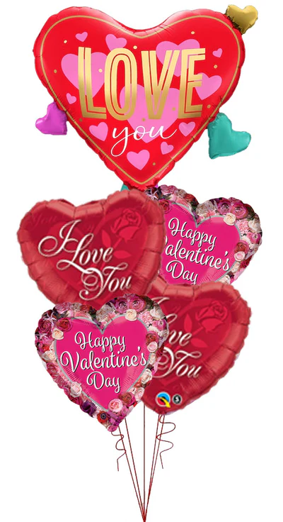 Valentines Day Rose Etched Hearts Love You Ruffle Collar Heart Shape Balloon Bouquet
