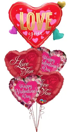 Valentines Day Rose Etched Hearts Love You Ruffle Collar Heart Shape Balloon Bouquet