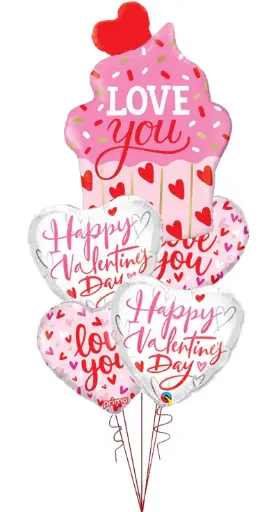 Love You Cupcake Shape & Valentine Balloon Bouquet