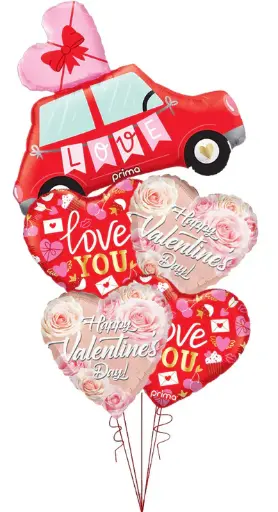 Love Car Shape With Valentines Day Balloon Bouquet