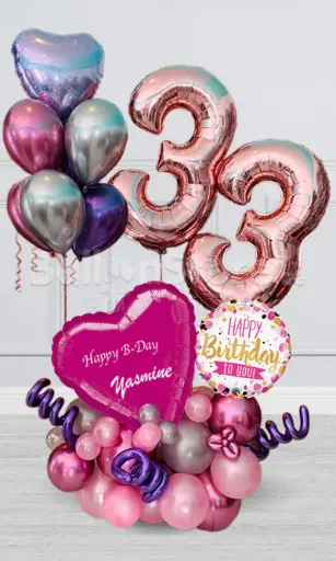Any Two Number Custom Text Classic Birthday Balloon Arrangement PRE-ORDER 1DAY In Advance