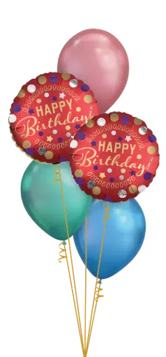 Red Satin Party ,Chrome Balloon Bouquet